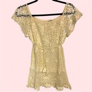 Chic Cream Crochet Blouse for Women S M 16-20p